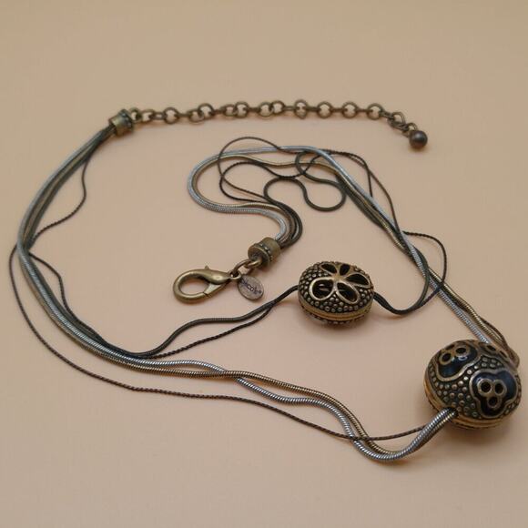 Chico’s Layered Pendant Necklace Black Enamel Beads Multistrand Chains - Picture 5 of 10